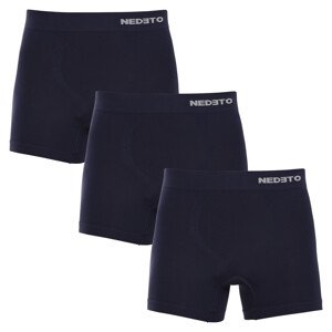 3PACK pánské boxerky Nedeto bezešvé bambusové modré (3NDTB002S) XL